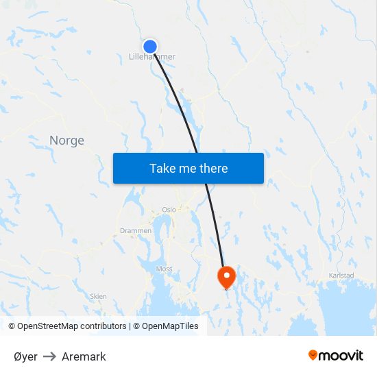 Øyer to Aremark map