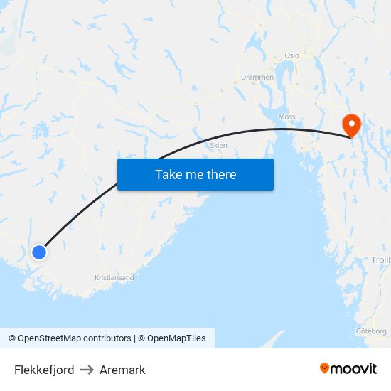 Flekkefjord to Aremark map