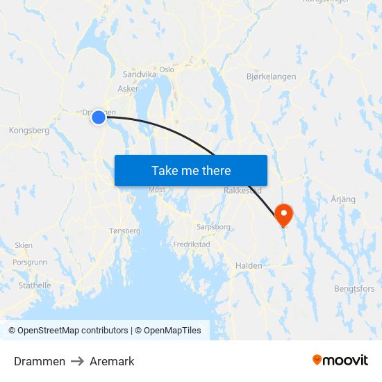 Drammen to Aremark map