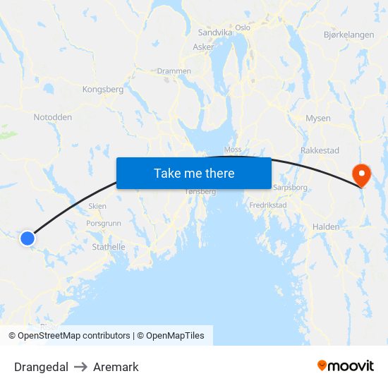 Drangedal to Aremark map