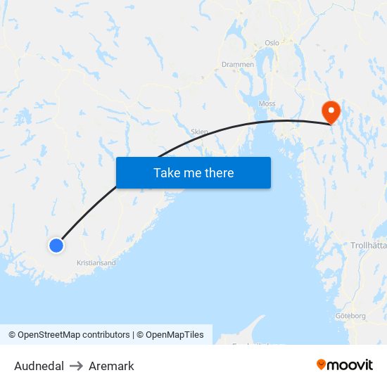 Audnedal to Aremark map