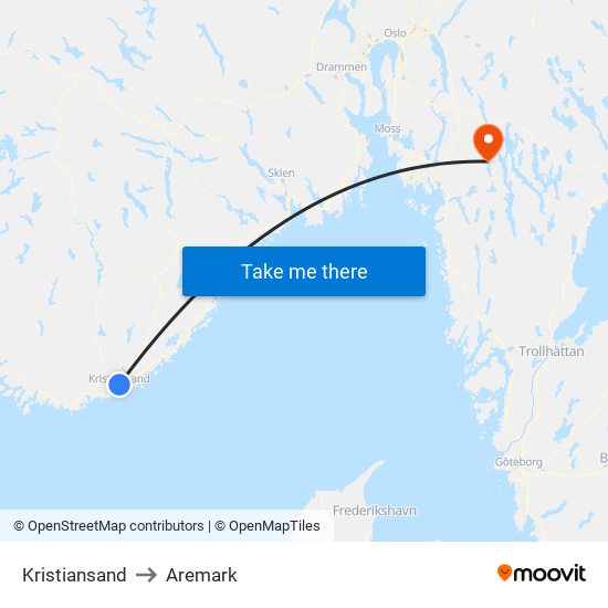 Kristiansand to Aremark map