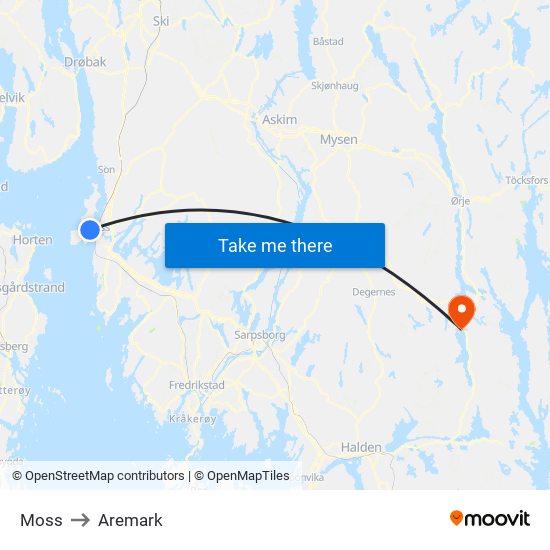 Moss to Aremark map