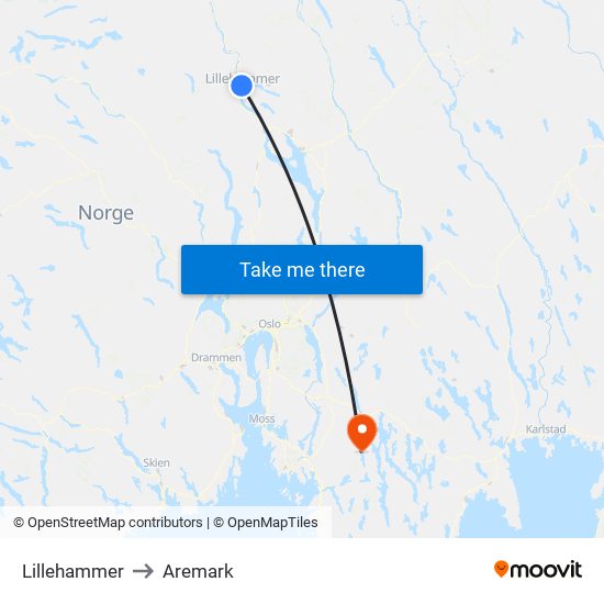 Lillehammer to Aremark map