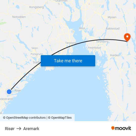 Risør to Aremark map