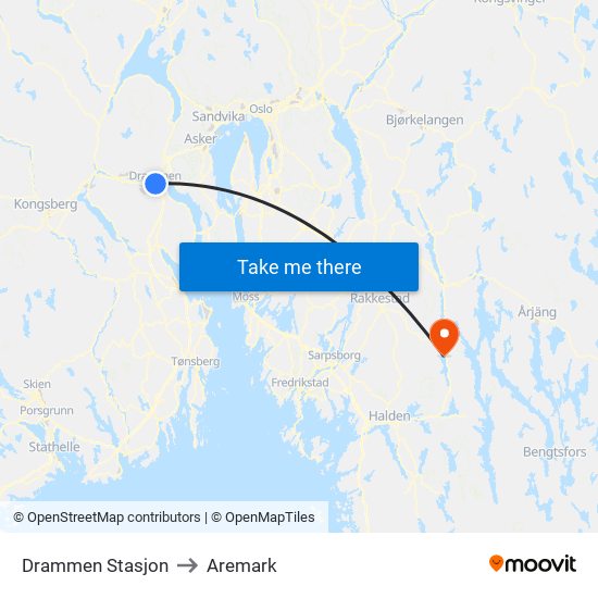 Drammen Stasjon to Aremark map