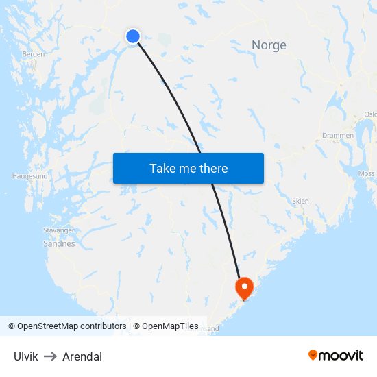 Ulvik to Arendal map