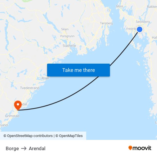 Borge to Arendal map