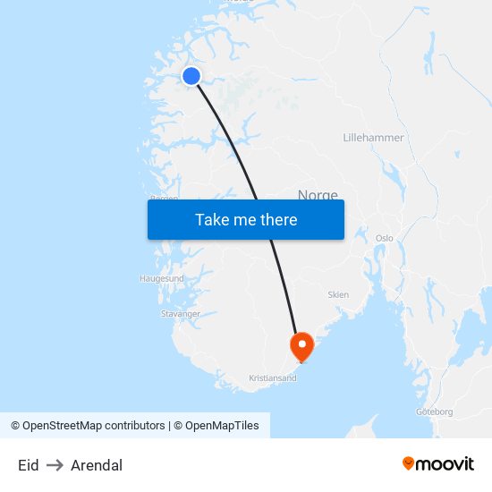 Eid to Arendal map