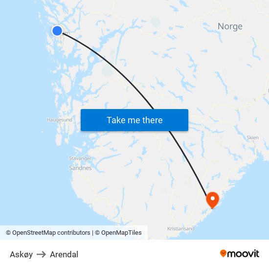 Askøy to Arendal map