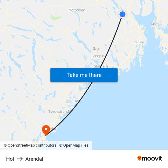 Hof to Arendal map