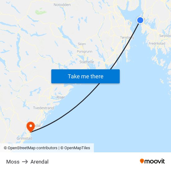 Moss to Arendal map