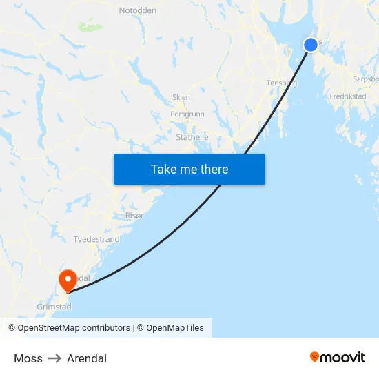Moss to Arendal map