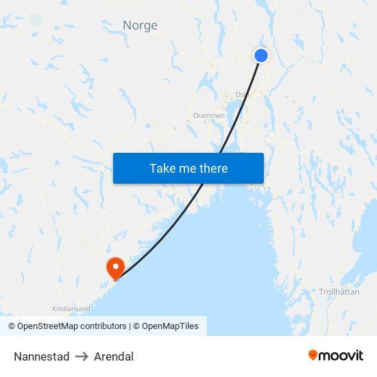 Nannestad to Arendal map