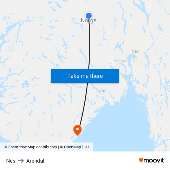 Nes to Arendal map