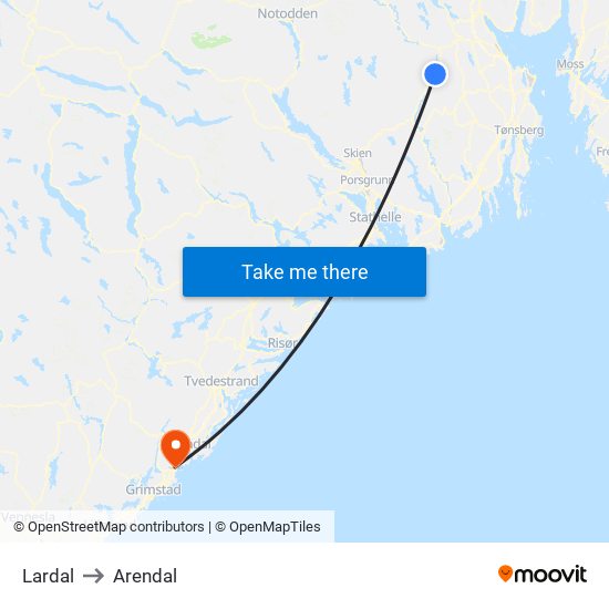 Lardal to Arendal map