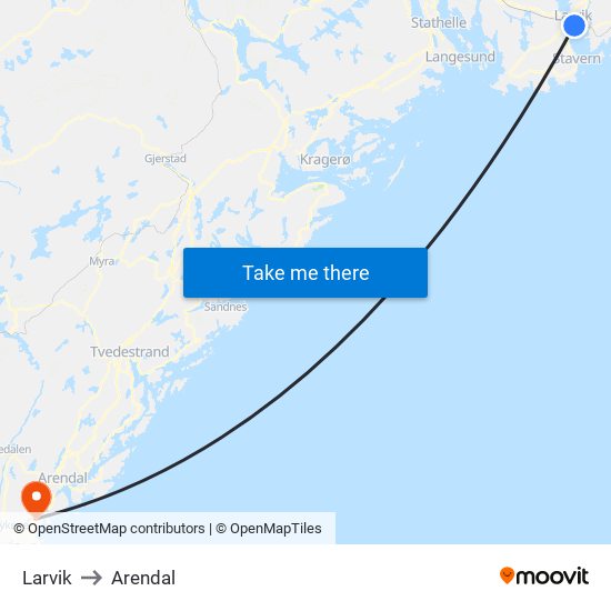 Larvik to Arendal map