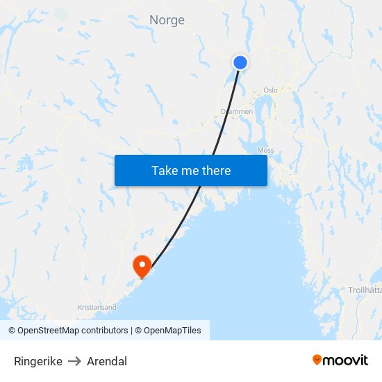 Ringerike to Arendal map