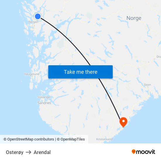 Osterøy to Arendal map