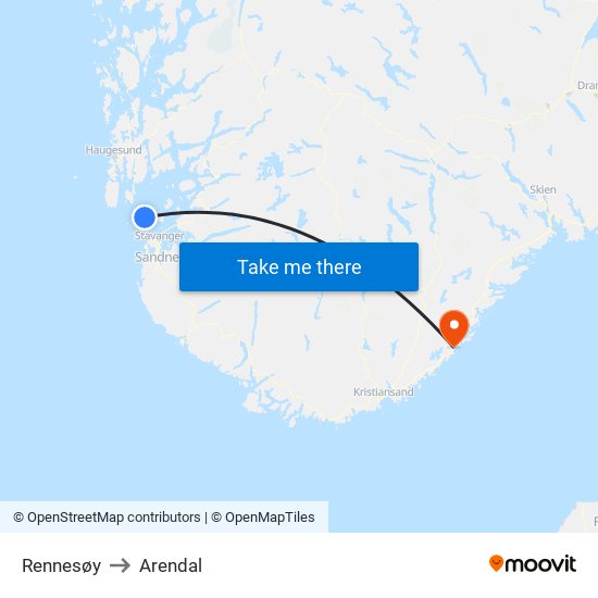 Rennesøy to Arendal map