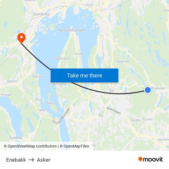 Enebakk to Asker map