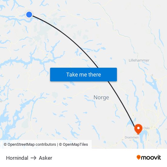 Hornindal to Asker map