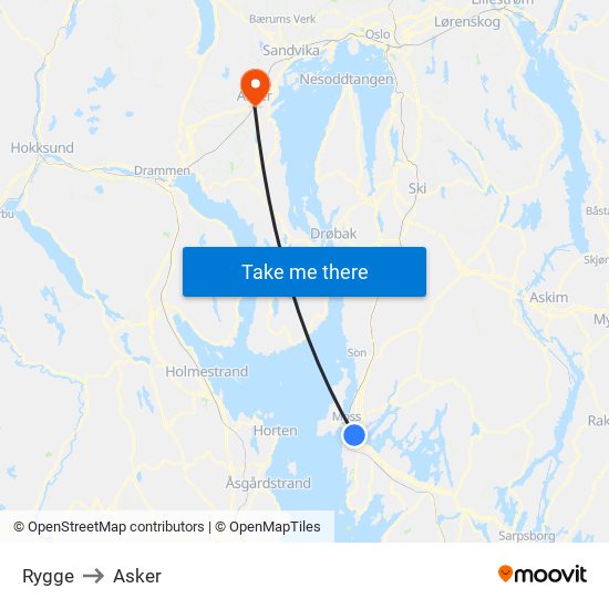Rygge to Asker map