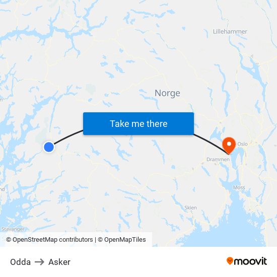 Odda to Asker map