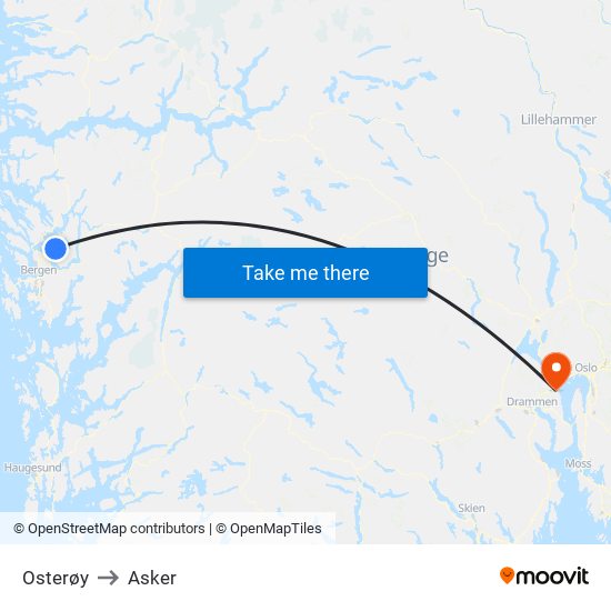 Osterøy to Asker map