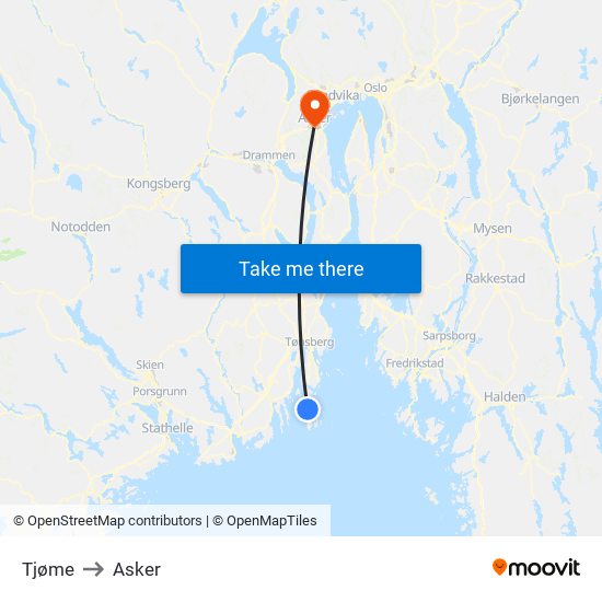 Tjøme to Asker map