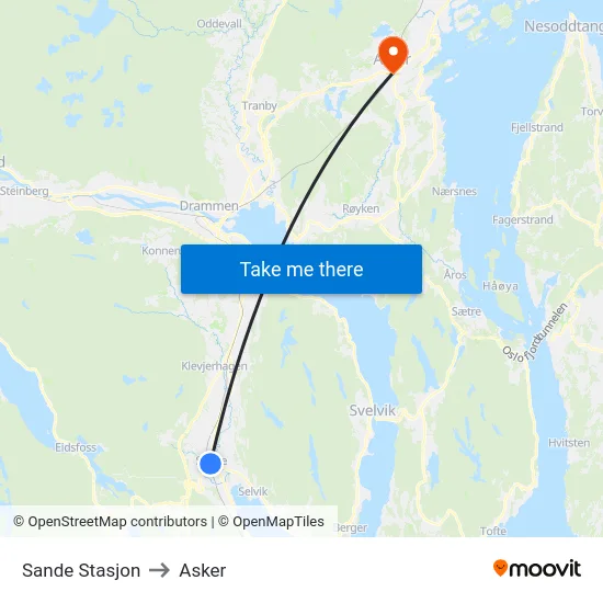 Sande Stasjon to Asker map