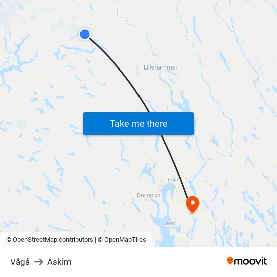 Vågå to Askim map