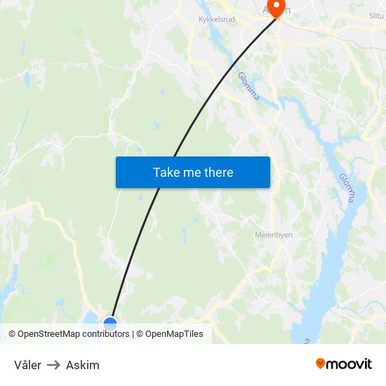 Våler to Askim map