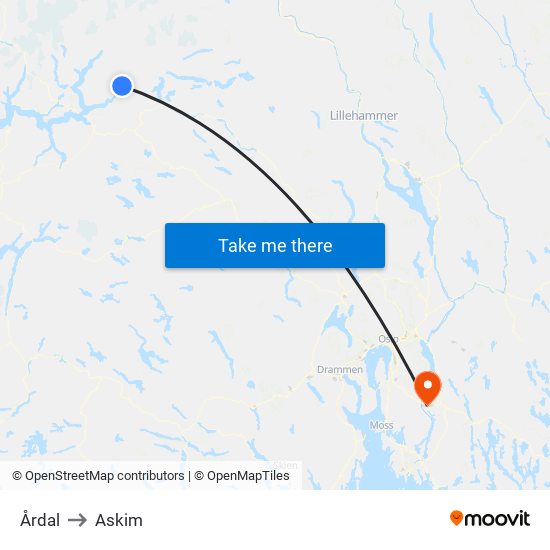 Årdal to Askim map