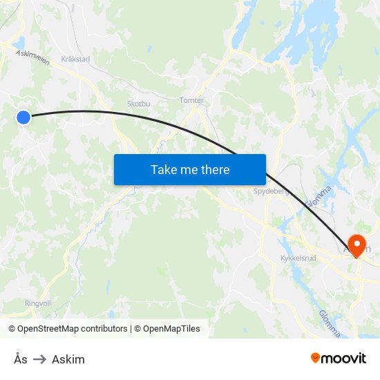 Ås to Askim map