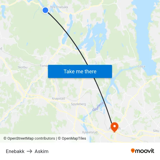 Enebakk to Askim map