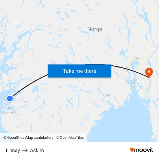 Finnøy to Askim map