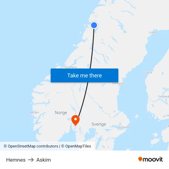 Hemnes to Askim map