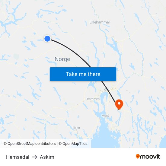 Hemsedal to Askim map