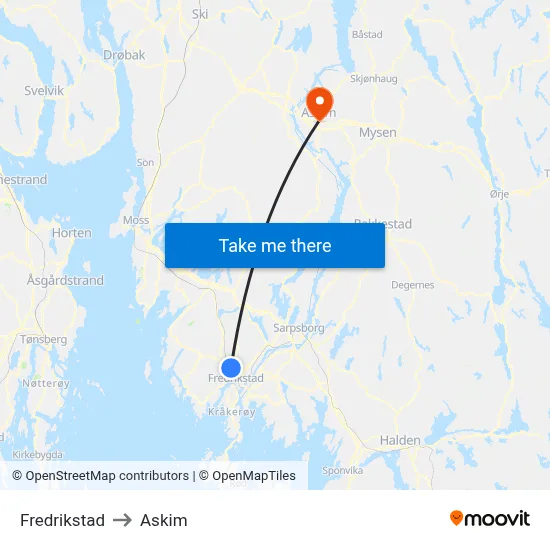 Fredrikstad to Askim map