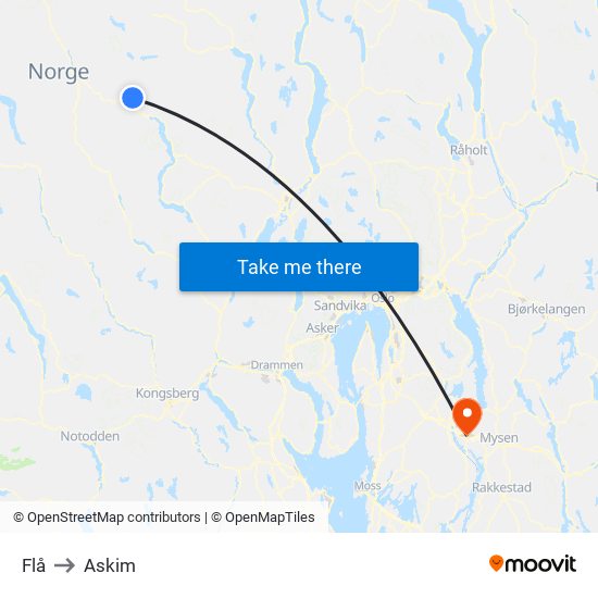 Flå to Askim map