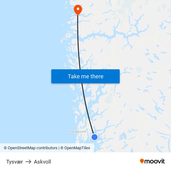 Tysvær to Askvoll map