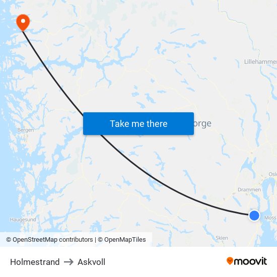 Holmestrand to Askvoll map