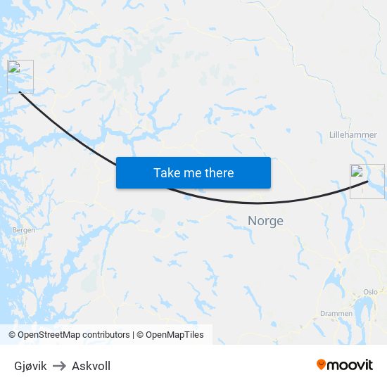 Gjøvik to Askvoll map