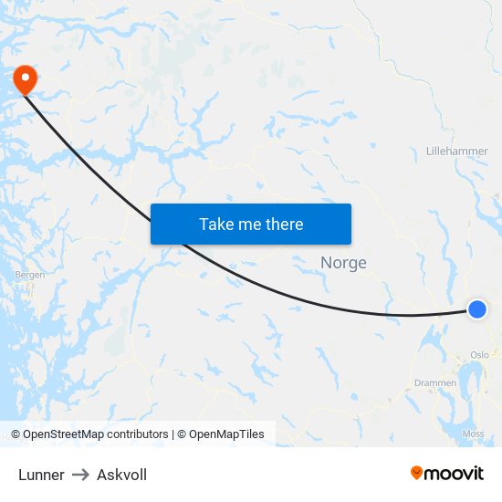 Lunner to Askvoll map