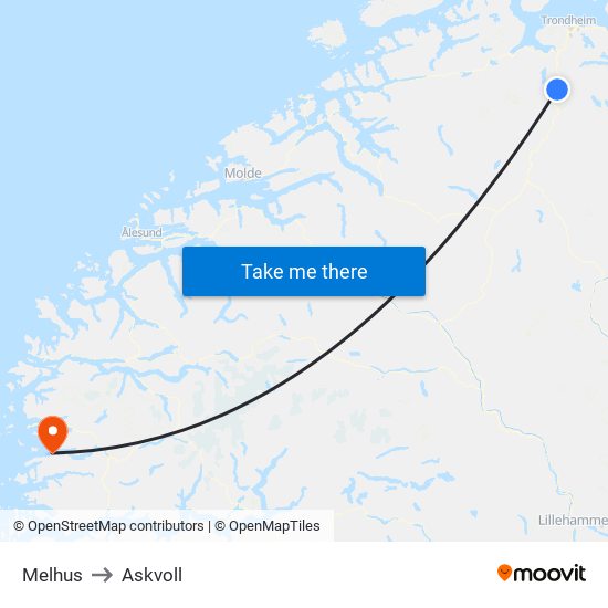 Melhus to Askvoll map