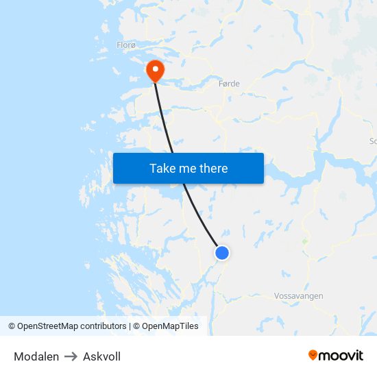 Modalen to Askvoll map