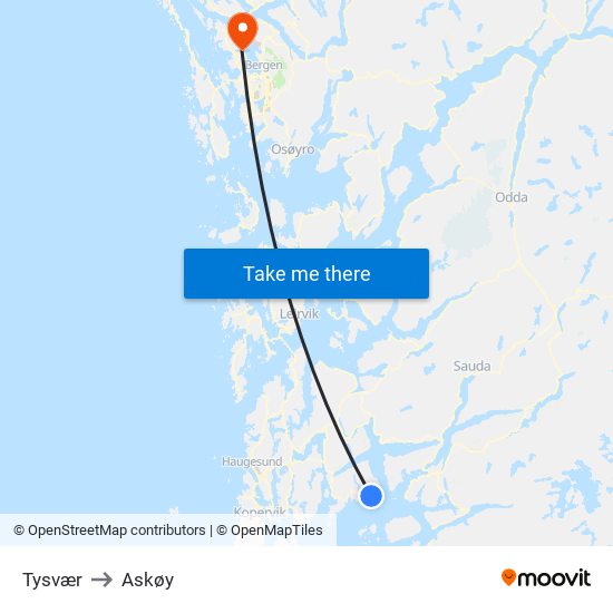 Tysvær to Askøy map