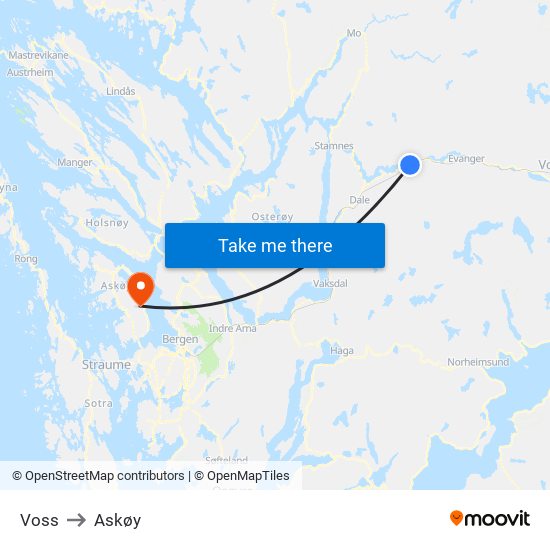 Voss to Askøy map