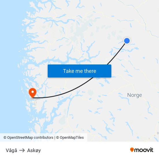 Vågå to Askøy map